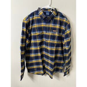 New Indian Motorcycle Men's Arkansas Flannel Plaid Shirt, Navy Size Large